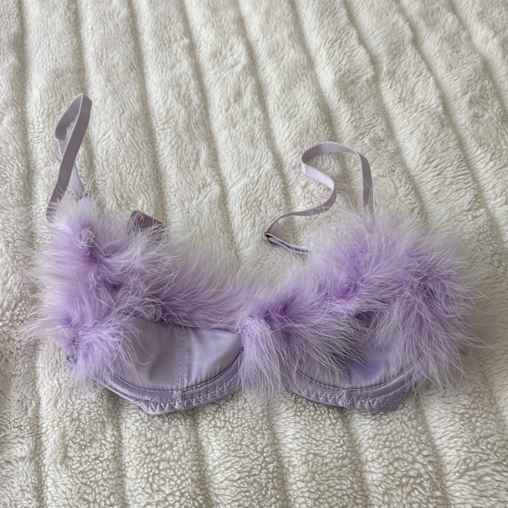 Savage x fenty lavender Feather-Trimmed Bra 32a